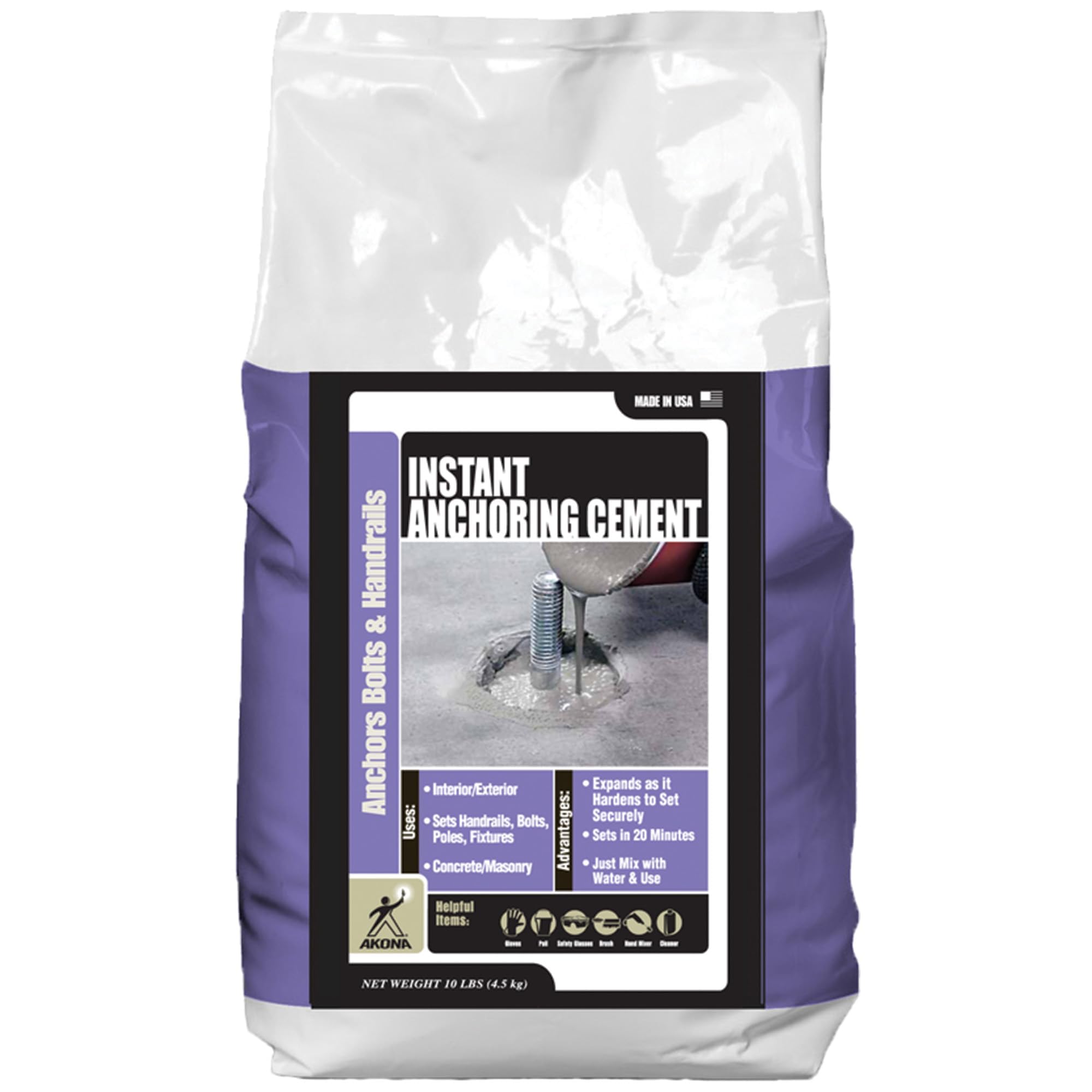 Akona Instant Anchoring Cement - Quick Setting Powder, Set Railings, Bolts, Poles, Fixtures, and More, High-Strength, Just Add Water (10 Pounds)