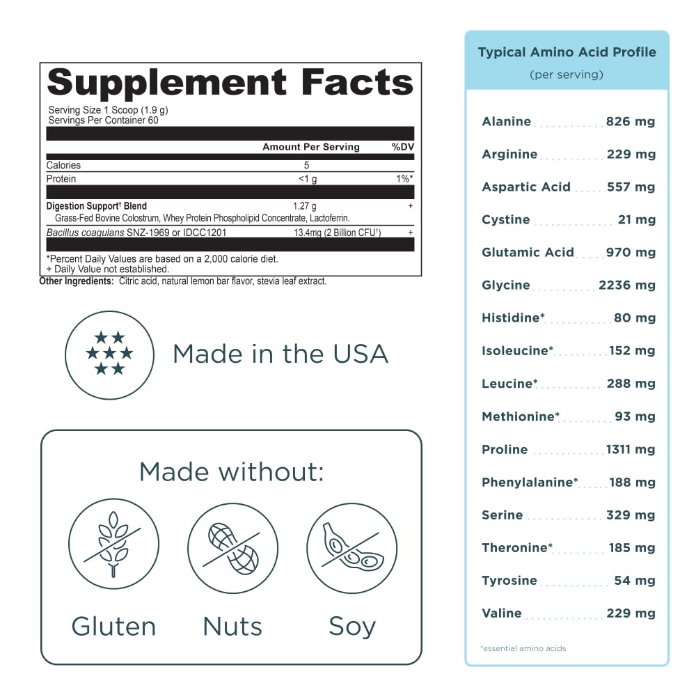 Ancient Nutrition Colostrum Superfood Powder, Grass Fed Bovine Colostrum, Supports Healthy Gut Microbiome and Immune System, Clinically Studied Lactoferrin & Probiotics, Lemon Bar, 60 Servings