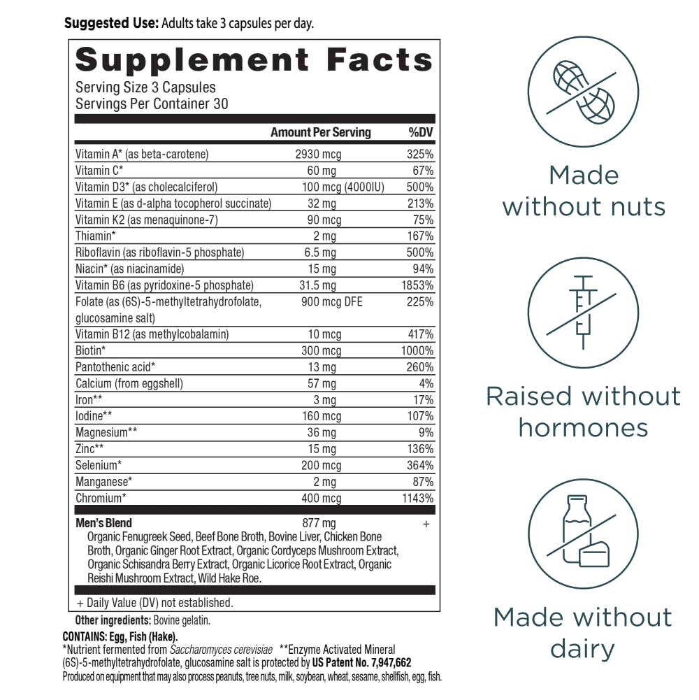 Ancient Nutrition Multivitamin for Men, Multi Men's, Methylated Vitamin D, C, E, B12, Zinc, Magnesium, Supports Healthy Immune System and Bone Health, 90 Ct