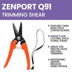 Zenport Q91 Ultra Twig and Hoof Trimming Shears, 7.25-Inch, Orange