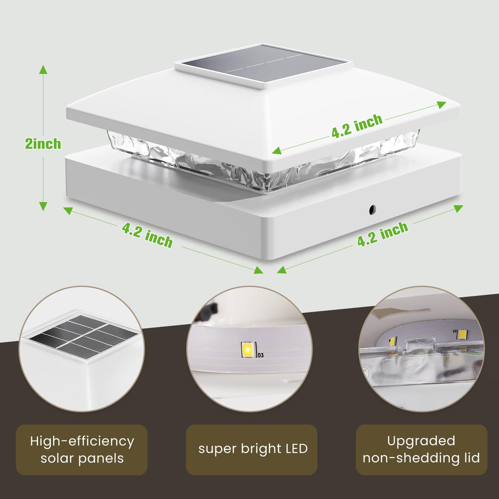 Solar Post Cap Lights Outdoor 16pack, White Waterproof Solar Powered Deck Fence Post Lights Fit 4x4 Wood/Vinyl Posts, Bright Warm White Solar Cap Light Decorate Deck, Patio, Porch, Fence