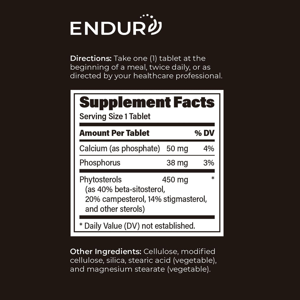Endurance Products ENDUR - Phytosterols Plant Sterols Complex - 450 mg - Heart & Healthy Cholesterol Support, Prostate Health & Urinary Comfort Support - High-Potency - 180 Tablets