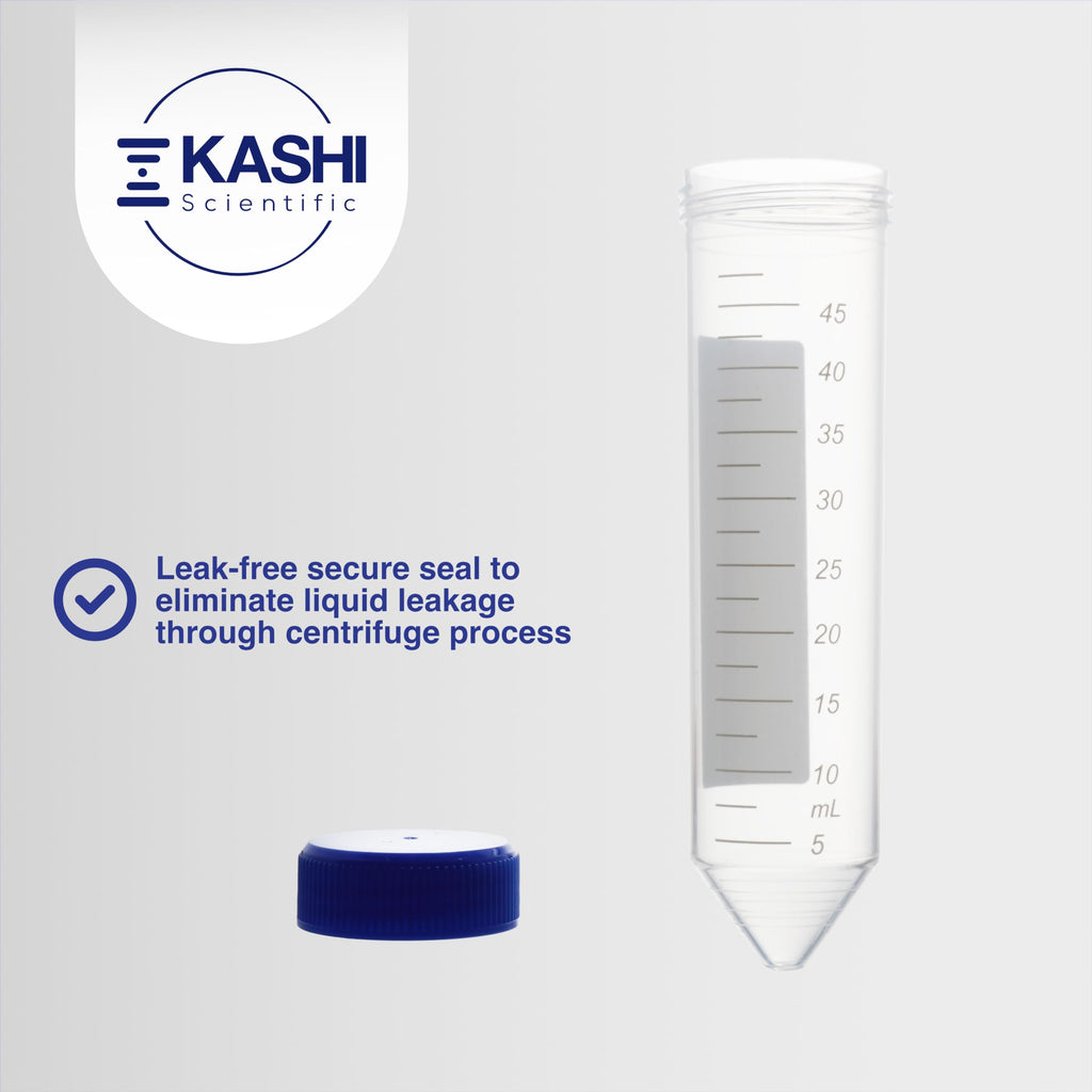 Kashi Scientific 50mL Screw-Cap Conical Centrifuge Tubes, Sterile Transparent Test Tubes with Printed Graduation and Write-on Spot [50mL, 50]