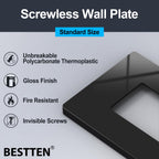 BESTTEN 20 Pack 1-Gang Black Screwless Wall Plate, Unbreakable Polycarbonate Outlet Cover, H4.69" x W2.91", for Light Switch, Dimmer, GFCI, USB Receptacle, Gloss