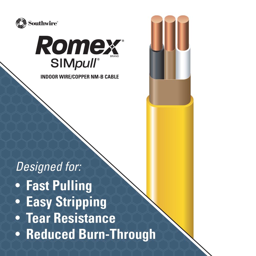 Southwire Romex™ Brand Simpull Solid Indoor 12/2 W/G NMB Cable 50ft coil - SW# 28828222