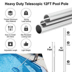 12 FT Pool Pole – Telescoping Aluminum 5/4" Diameter Pool Pole with Strong Grip & Lock - Heavy Duty 3-Piece Adjustable Design - Fits Any Skimmer, Brush, Vacuum Head