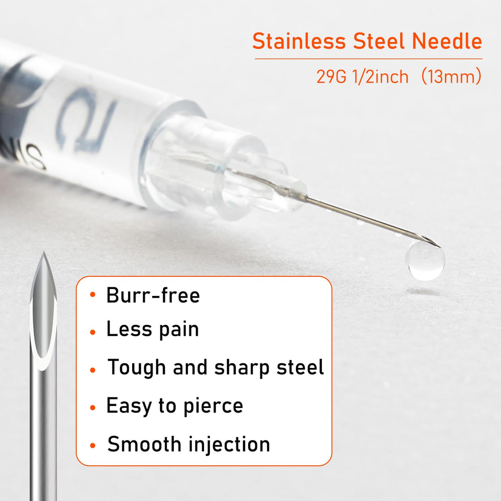 JIBENGAO Syringes 29Ga 0.5cc 1/2"(12.7mm)-Pack of 50