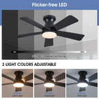 Goniyado 41" Modern Black Low Profile Ceiling Fans with Lights and Remote