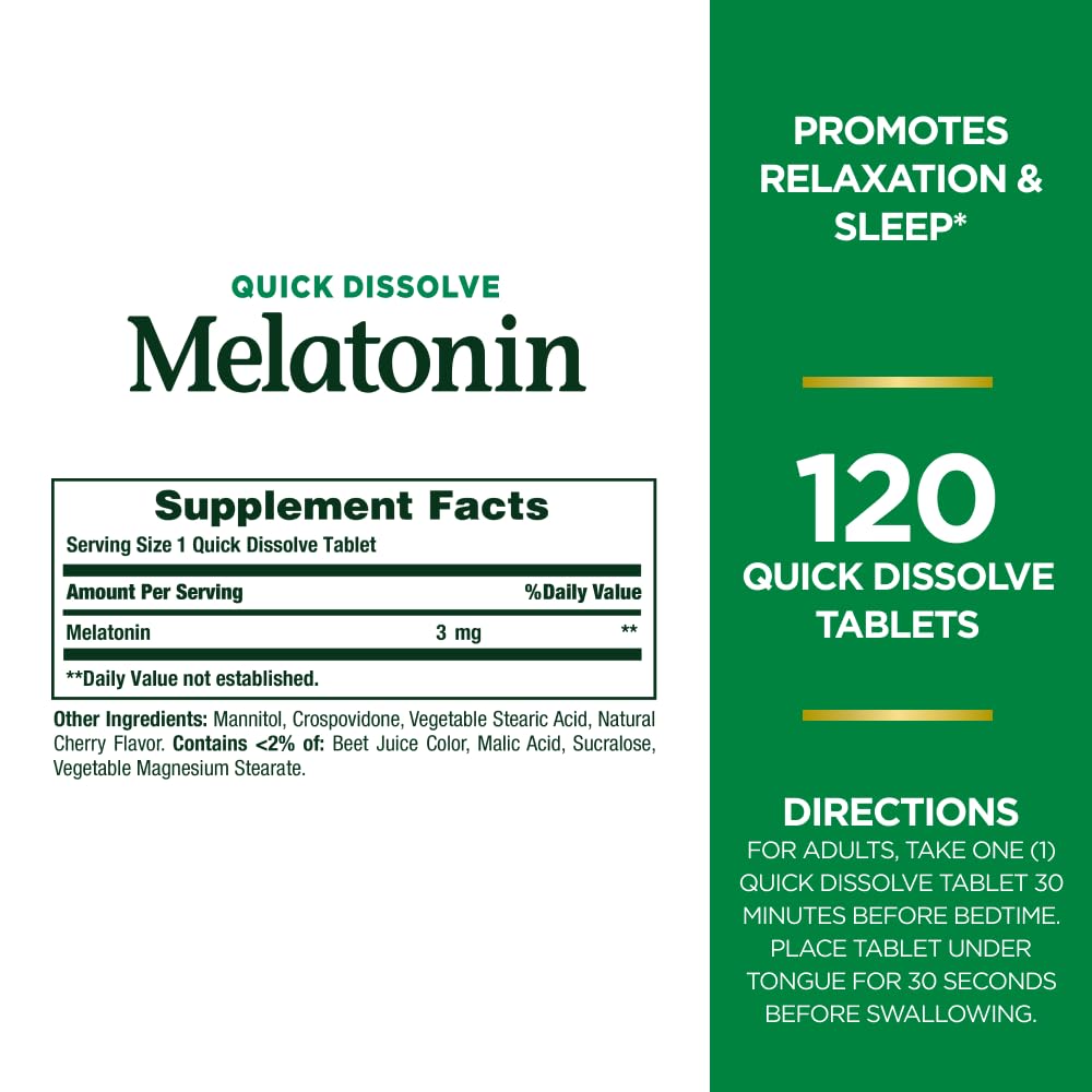 Nature's Bounty Melatonin Tablets, 3 mg, 120 Count