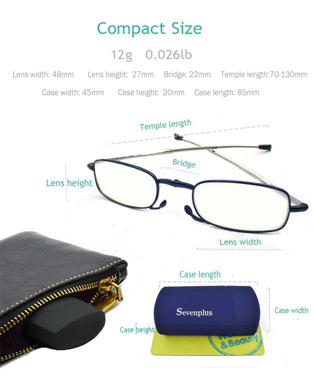 sevenplus 3 Pack Reading Glasses Blue Light Blocking, Anti UV Glare, Foldable Computer Spring Hinge Readers for Women Man 2.50X