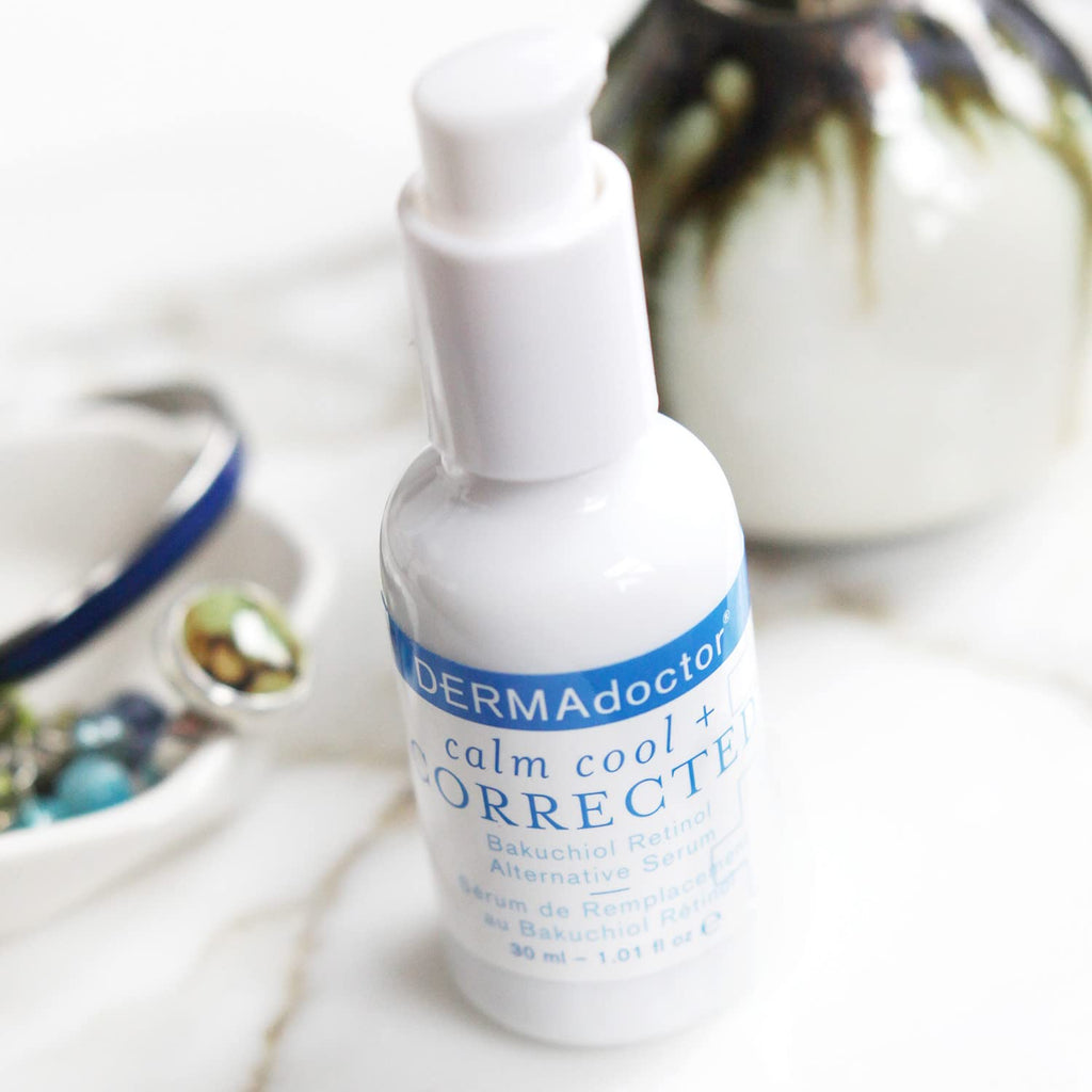 DERMAdoctor Calm Cool + Corrected Dermatologist Formulated Bakuchiol Retinol Alternative Serum for Sensitive Skin; Anti Aging Serum for Fine Lines, Wrinkles, Brightening and Pore Minimizing - 1.01 oz