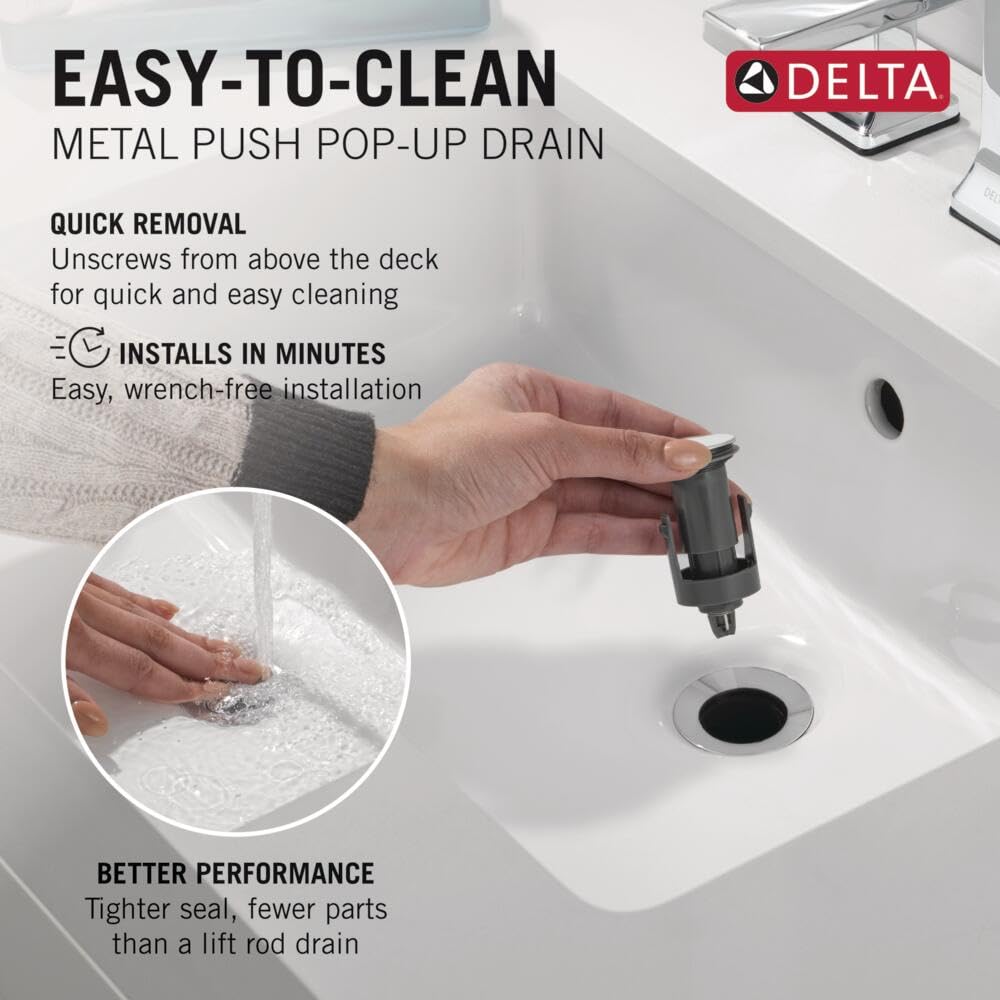 Delta Arvo Chrome Bathroom Faucet 1 Hole, Single Hole Bathroom Sink Faucet for Vanity, Push-Pop Drain Assembly, Chrome 15840LF