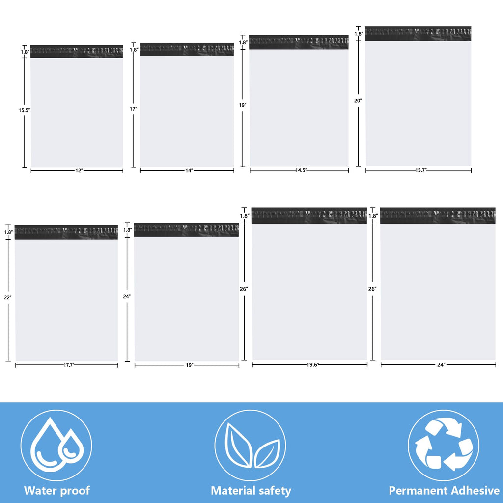 Myrvexel 100Pack 24x26" White Poly Mailers - Self Sealing, Waterproof & Tear-Resistant Shipping Envelopes for E-Commerce, Clothing, Books & Small Business