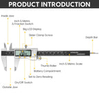 Digital Caliper Measuring Tool, 6 Inch Caliper Tool with Large LCD Screen, Easy Switch from Inch Millimeter Fraction, Stainless Steel Vernier Caliper Digital Micrometer for DIY/Household