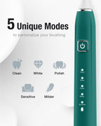 7AM2M Sonic Electric Toothbrush with 6 Brush Heads for Adults&Kids, One Charge for 120 Days, Wireless Fast Charge, 5 Modes, 40000VPM Powered Toothbrush, 2 Minutes Built in Smart Timer(Peacock Green)