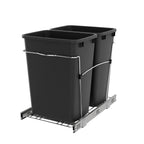 Rev-A-Shelf Double 35 Qt Pullout Trash Can for Base Kitchen Cabinets, Garbage Waste Bin System with Full-Extension Slides, Min Opening Width of 14.5", Black, RV-18KD-18C S