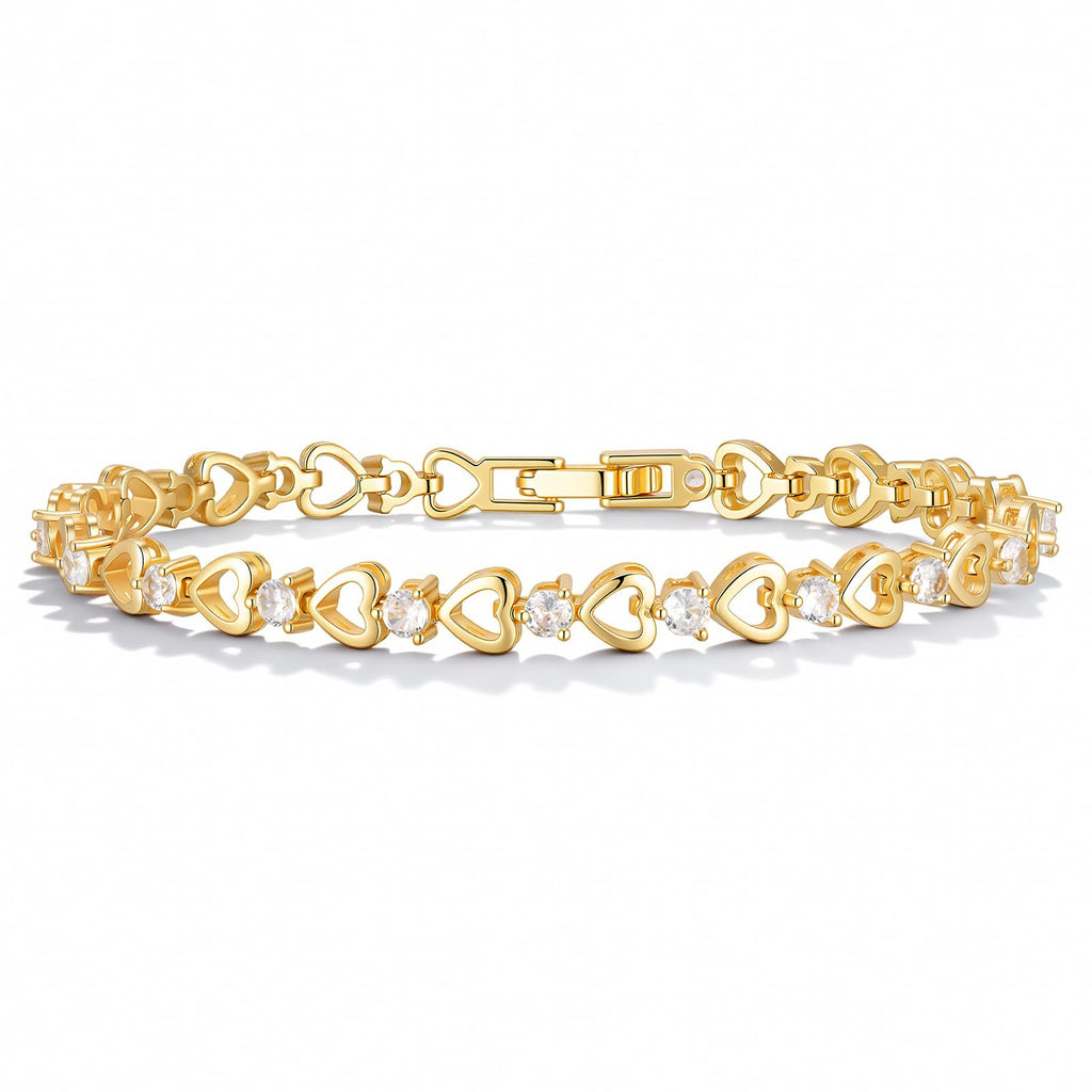 Goxygen Tennis Bracelet for Women - 14K Gold Plated Heart Cubic Zirconia Bracelet, Dainty Trendy Anniversary Birthday Christmas Jewelry Gift for Her