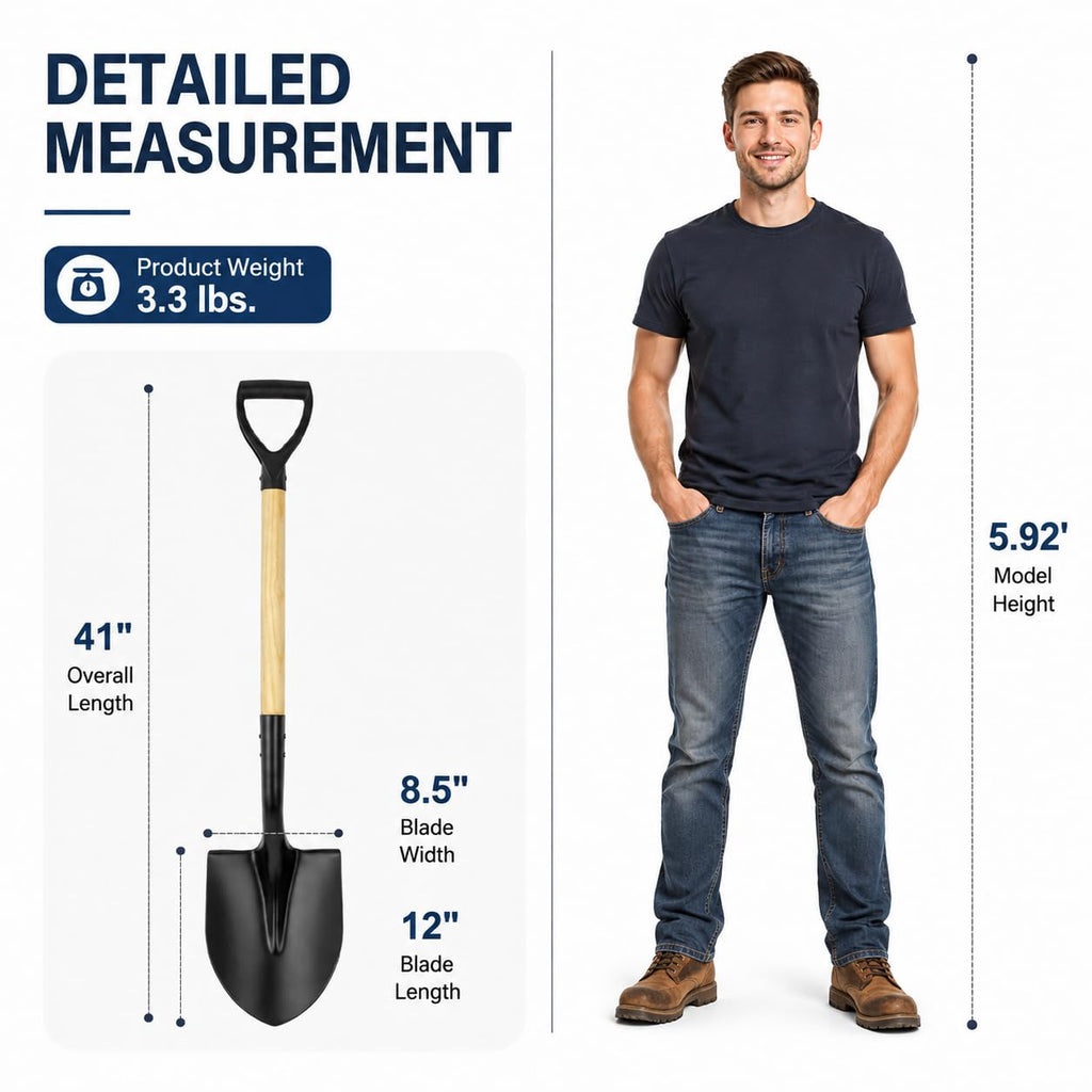 Shovel for Digging,Round Shovel, Garden Tool with D-Handle, 41 Inches in Overall Length, Wooden Handel Garden Shovel,Beach Shovel, Car Snow Shovel