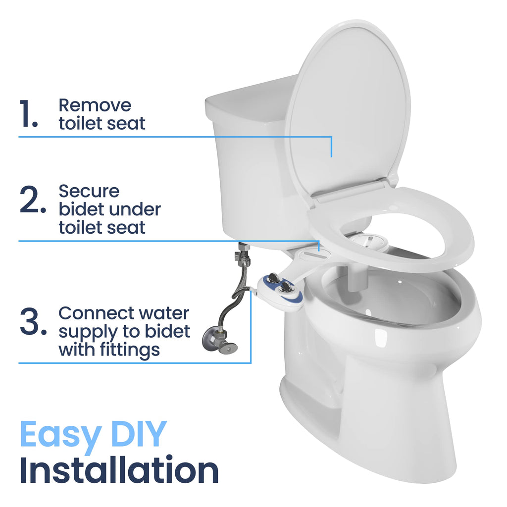 LUXE Bidet NEO 185 - Dual Nozzle, Self-Cleaning, Non-Electric Bidet Attachment for Toilet Seat, Adjustable Water Pressure, Rear & Feminine Wash (Blue)