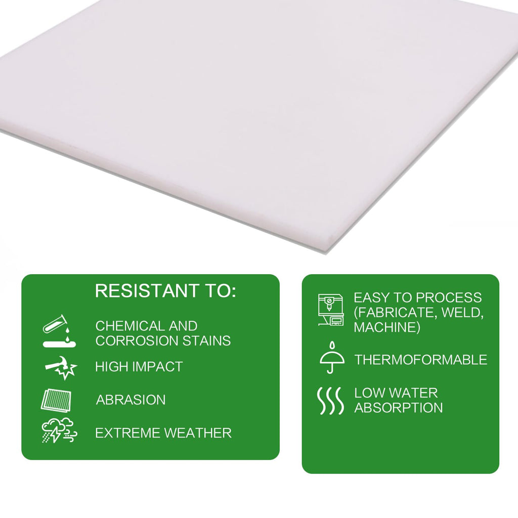 Bocolon High Density Polyethylene Sheets HDPE Plastic Sheet Board for DIY, Heavy Duty Industry, 1/8" Thick,Size 10"x 12", White Color