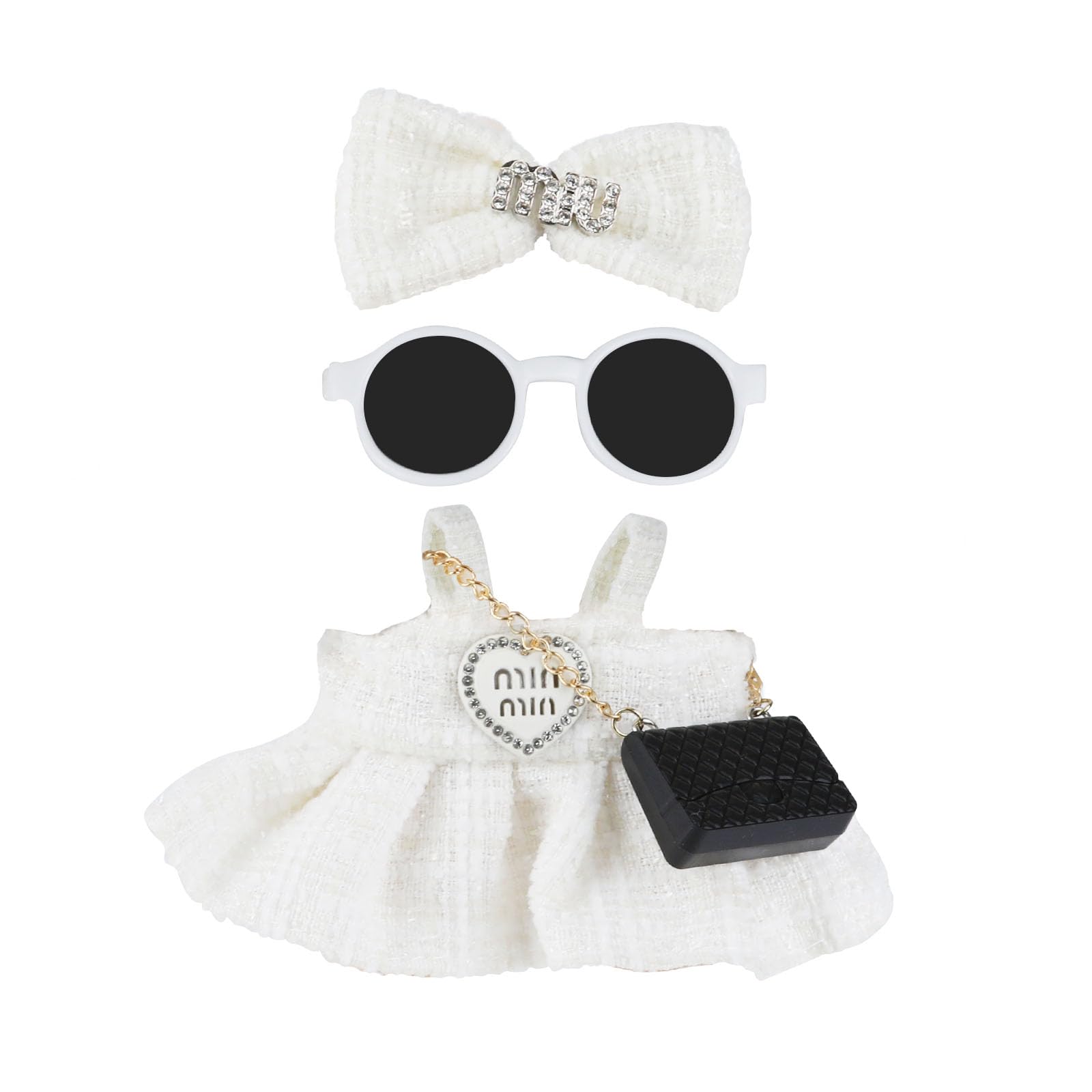 Doll Clothes 17cm White Outfits for Dolls Elegant Black Dress Hair Clips Glasses and Bag Exquisite Clothes Accessories Compatible with Doll (Style 4)