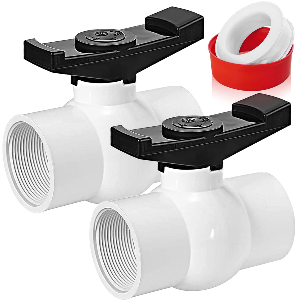 Boltigen 2 inch PVC Ball Valve Threaded, 2Pack Double Female NPT PVC Shut Off Valves with Full Flow Port, SCH40 Plastic Water Control Valve, for Swimming Pool, Agricultural Irrigation, Sewage Pipes