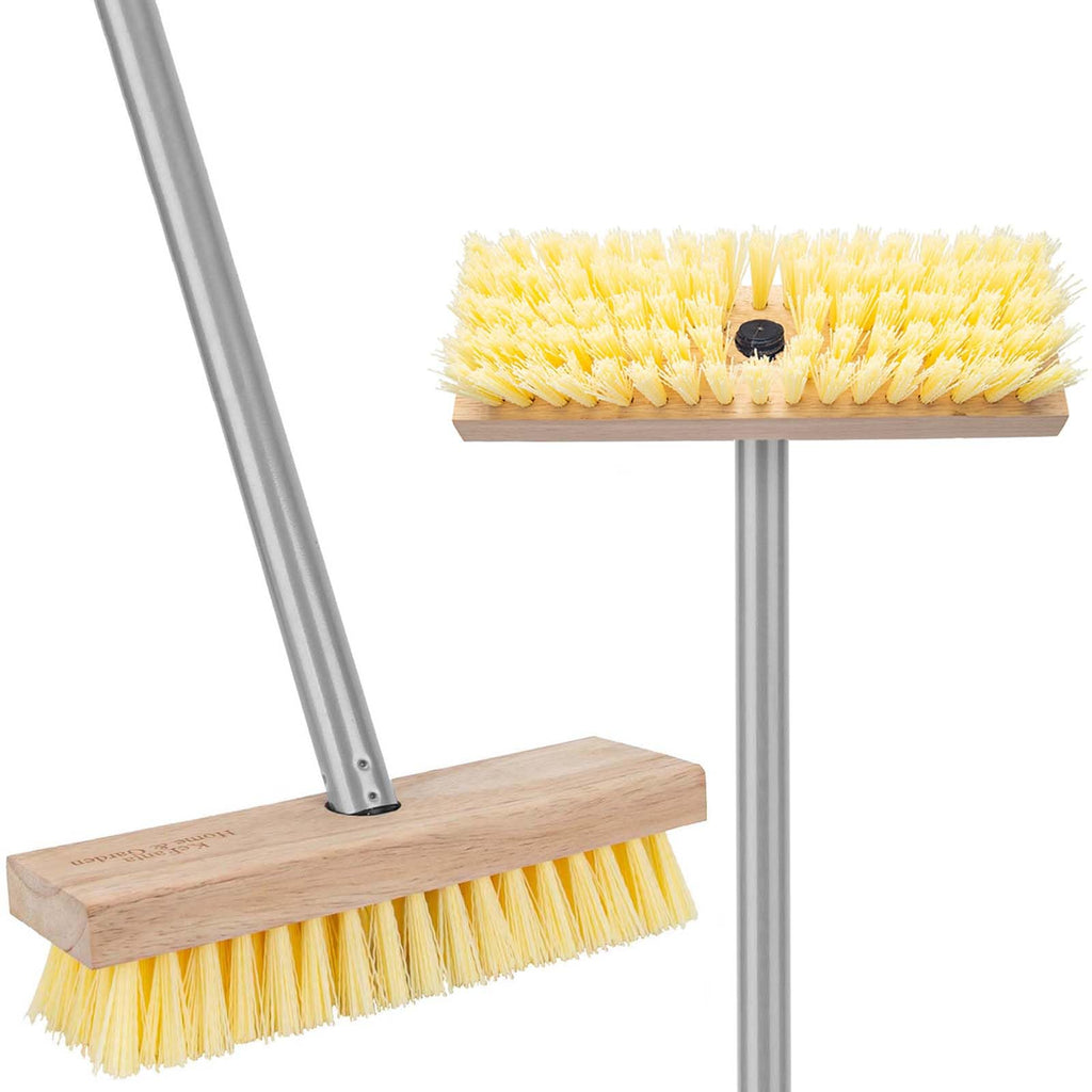 Floor Scrubber Brush with Long Handle for Deck Cleaning, 52'' Stiff Bristle Scrub Broom for Shower, Bathroom, Boat, Concrete, Carpet, Garage