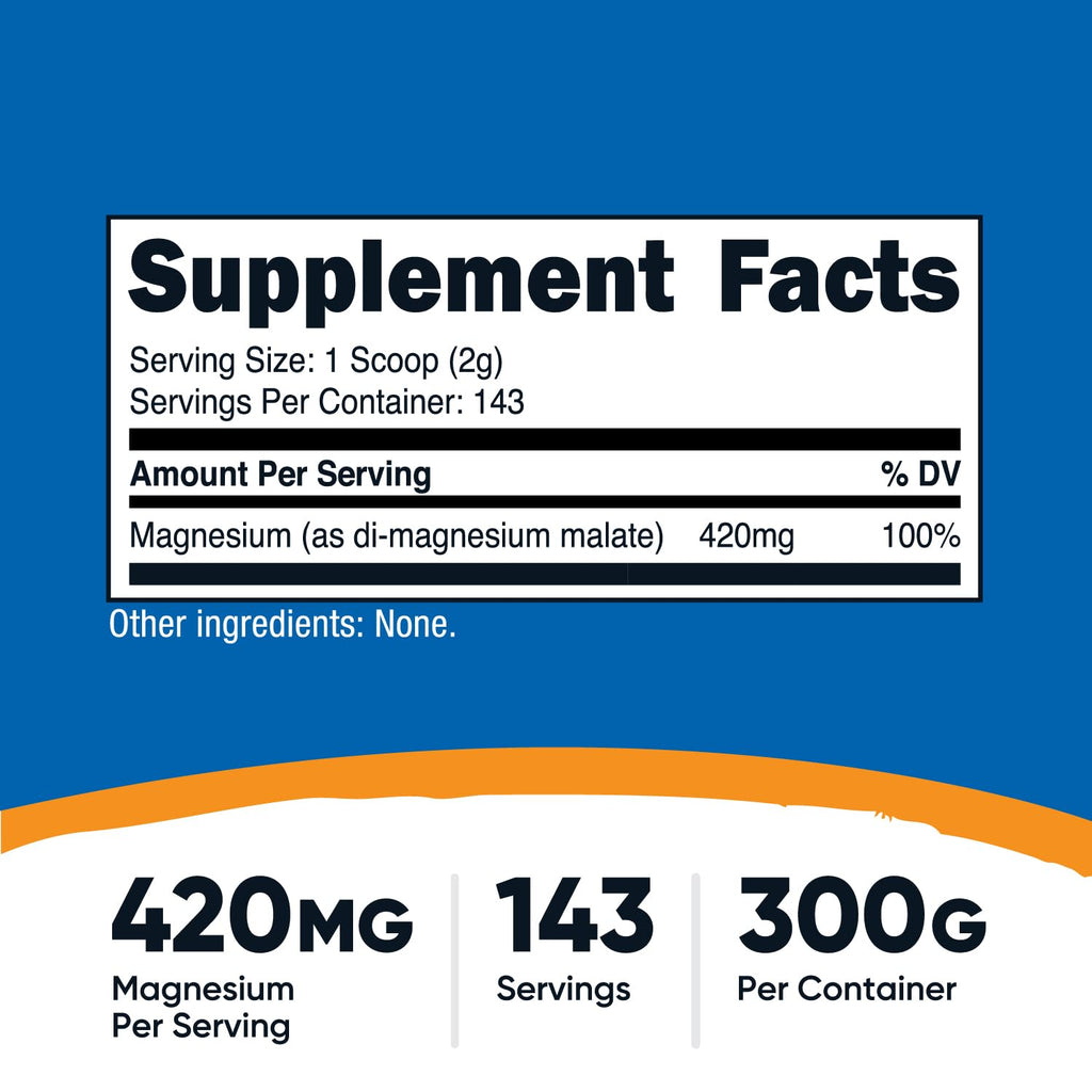 Nutricost Magnesium Malate Powder (300g) - 420mg of Magnesium Per Serving - Non-GMO, Gluten Free