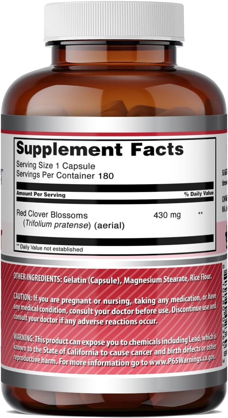 Amazing Formulas Red Clover 430 mg Capsules Supplement | Red Clover Blossoms Herb Extract | Non-GMO | Gluten Free | Made in USA (180 | 3 Pack)