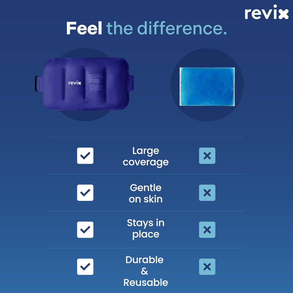 REVIX Reusable Ice Pack for Back Relief, Soft Plush Lining Gel Cold Packs for Lower Back, Shin, Knee, Hip, Arm, Flexible Cold Compress, 16 × 9 ", 2 Packs
