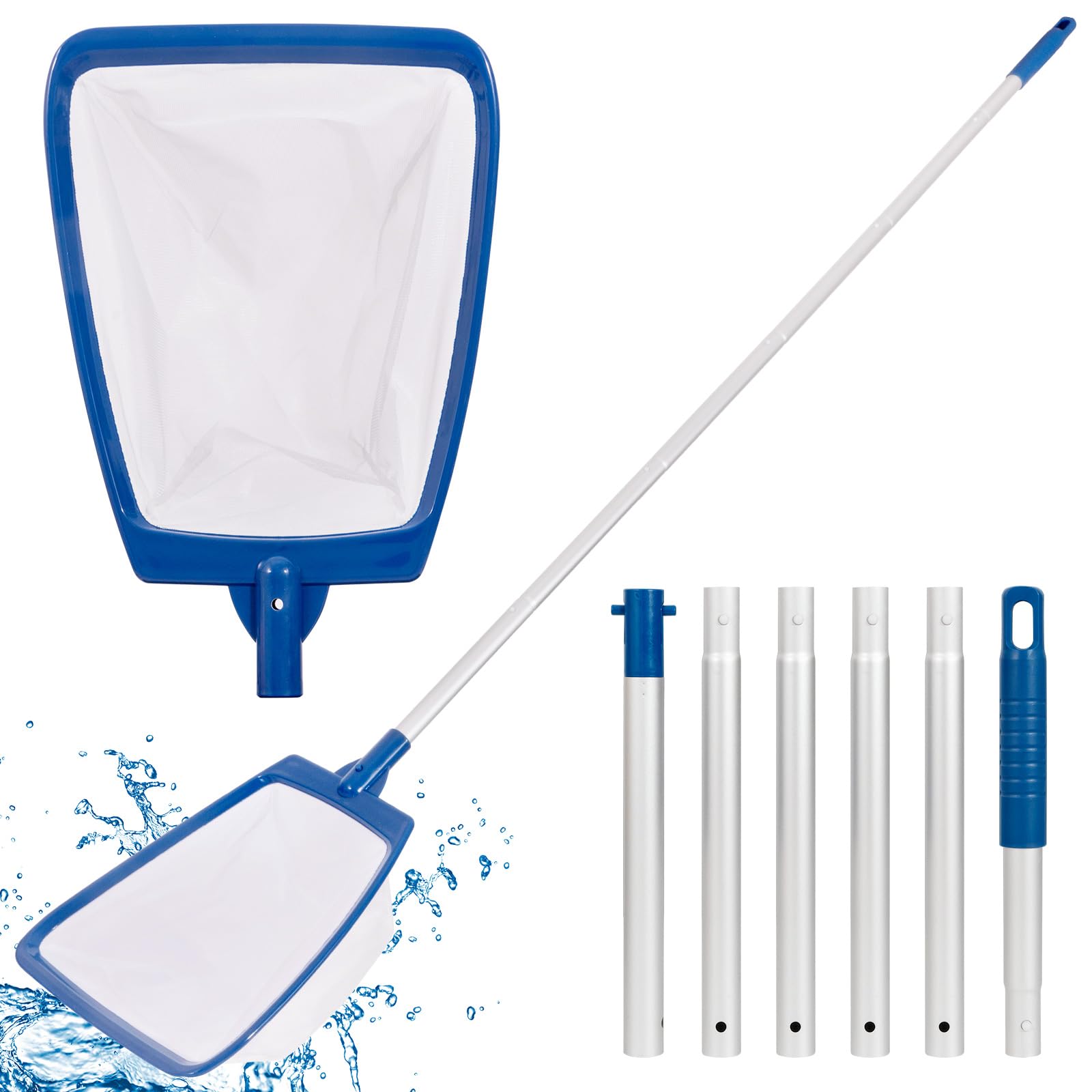 POOLAZA Pool Skimmer Net with Pole, Ultra Fine Mesh Pool Nets for Cleaning with Pole, Semi-deep Pool Net Skimmer with 68'' Thickened Aluminum Pole, Pool Leaf Net for Above Ground Pool, Spa & Hot Tub