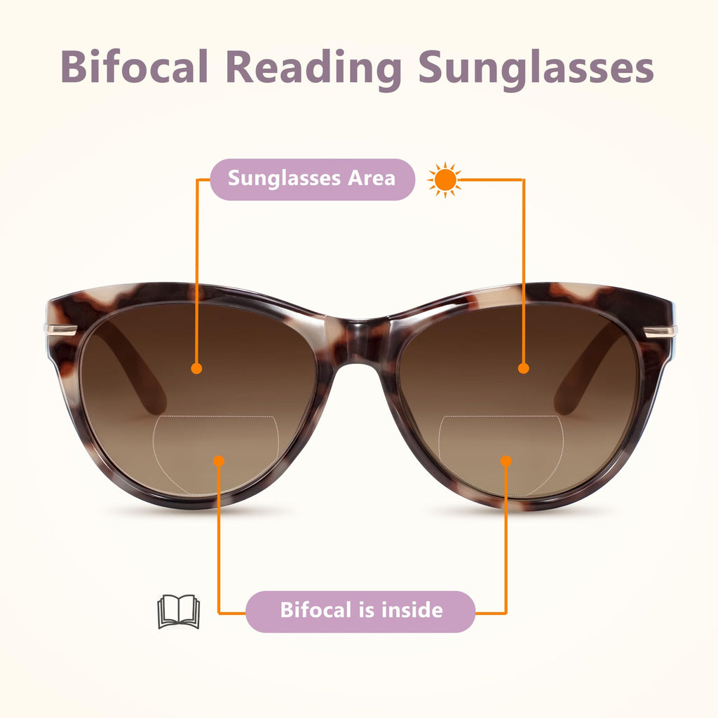 EASY READ 2 Pack Bifocal Reading Sunglasses for Women,Trendy Sunglasses Readers UV400 Protection(Magnification 2.50,Black/Demi)