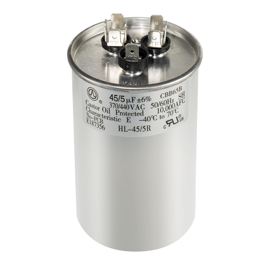 QYCKFIXR AC Capacitor 45+5 uF 45/5 MFD ±6% 370V/440VAC CBB65 Dual Run Circular Start Capacitor for Heat Pump Air Conditioner，Ten Years of Coverage