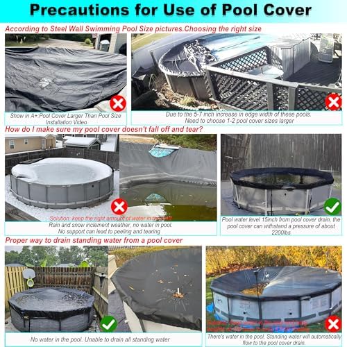 SIHAIAN 12 Ft Pool Cover, with Automatic Drain Round Pool Cover, One-Piece Quick Installation and Removal Above Ground Pool Cover, Preventing Waterlogging, UV Protected Solar Swimming Pool Cover