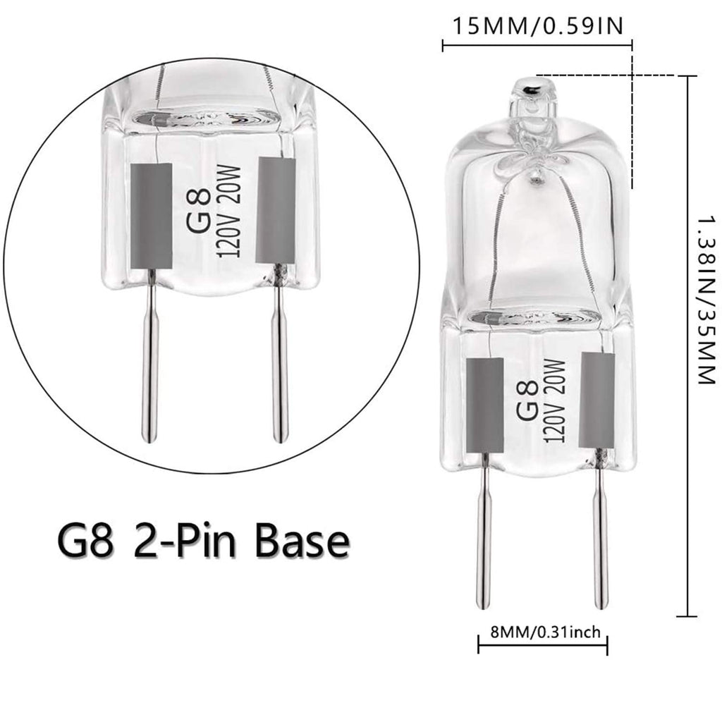 YBEK G8 Halogen Light Bulbs 20W 120V Under Cabinet Lighting Replacements 2Pin 2700K Warm White (Pack of 10)