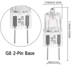 YBEK G8 Halogen Light Bulbs 20W 120V Under Cabinet Lighting Replacements 2Pin 2700K Warm White (Pack of 10)