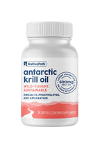 NativePath Wild-Caught Antarctic Krill Oil 500mg - Premium Astaxanthin 200mcg Phospholipid-Bound Omega-3 EPA DHA - Pure Formula GMP Certified Third Party Tested - 30 Softgels