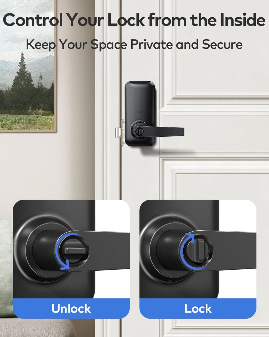 TEEHO TE004 Keyless Entry Keypad Door Lock with Handle - Smart Digital Electronic Lock for Interior Door with Anti-Peeping, Auto Lock & Passage Mode - Easy Installation - Matte Black