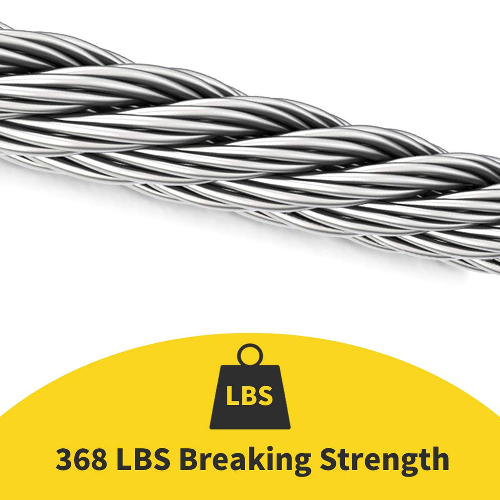 1/16 Wire Rope, 100FT 304 Stainless Steel Cable with 50Pcs Crimp Sleeves, Aircraft Grade, 7x7 Strand, 368lbs Breaking Strength, for Garden Trellis, Clothesline, Railing,Trellis