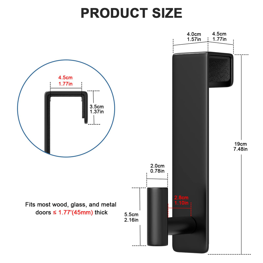 HUFEEOH Over The Door Hooks 2-Pack, Heavy Stainless Steel Coat & Towel Rack, No Drilling Scratch-Free Over Door Hanger Dorm Essentials Bathroom Accessories, Fits 1-3/4" Doors (Black) (T Shape)