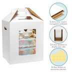 Wowxyz 3 Pack Tall Cake Boxes for Tier Cakes 12x12x14 Inch Disposable Layer Tall Baking Carrier with Window Large Tierd Bakery Take Out Transport Containers with Handle for Wedding, Birthday, Party