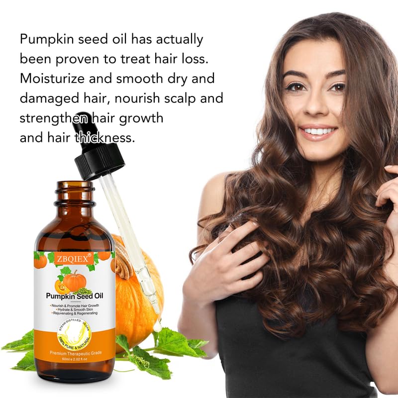 Pumpkin Seed Oil, Pumpkin Seed Essential Oil for Hair Growth & Dry Damaged Hair, Strengthen Hair Thickness, Nourish Hair scalp, Moisturizer Serum for Skin, Face & Body, 2 Pcs