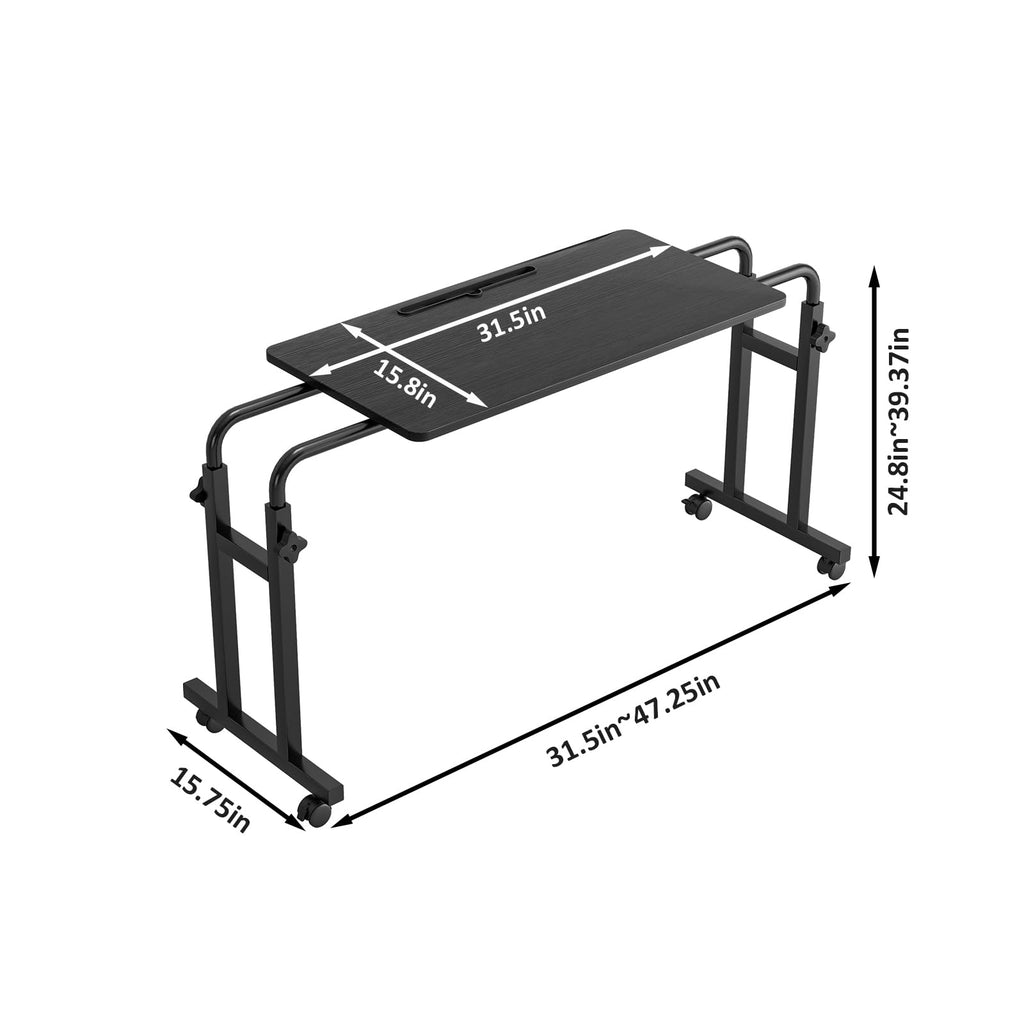 LINGMI Recliner Table, Overbed Table with Wheels Adjustable Height and Length Over Bed Desk, Hospital Heavy Duty Metal Leg Laptop Stand Tray