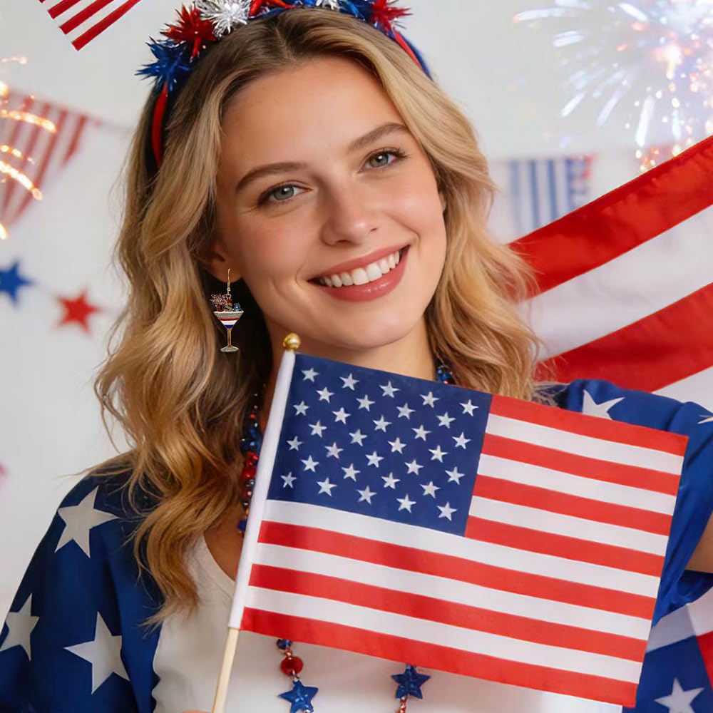 4th of July USA Martini Earrings for Women Memorial Day Patriotic Jewelry