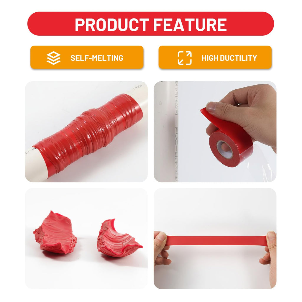 Anyknow 4-Pack Red Self Fusing Silicone Tape (40 Ft Total) - High Visibility Electrical Insulation Tape - Waterproof Rubber Grip Wrap for Tools & Sport Handles - Heat Resistant & Easy-Peel Liner