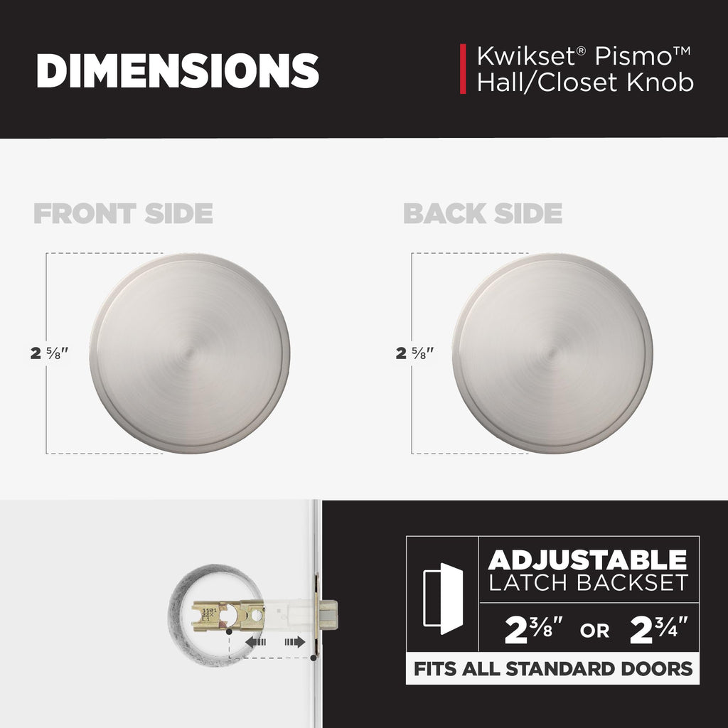 Kwikset Pismo Interior Passage Door Knob, Handle For Closet and Hallway Doors, Non-Locking Doorknob in Satin Nickel, with Microban Protection