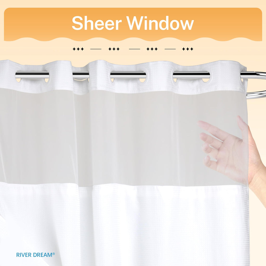 RiverDream Heavyweight Waffle No Hook Shower Curtain with Liner,White,71x74