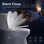 Round Toilet Seat, Slow Close, White Plastic, Never Loosen, 16.5”
