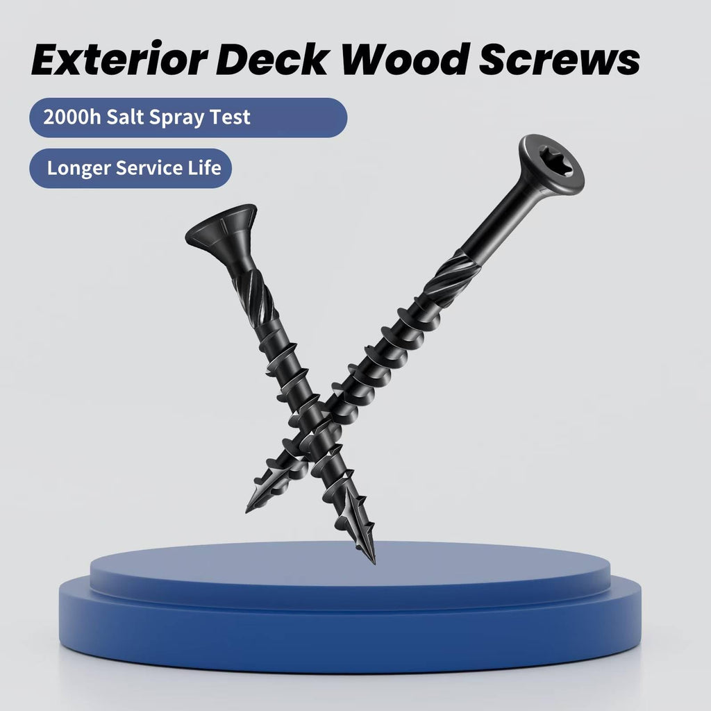 BNUOK #8 Deck Screws 1-5/8" Exterior Decking Wood Screws Heavy-Duty Outdoor Torx Drive Head,Black Rust Resistant Epoxy Coated for Timber,Fence,Star Bit(1Ib,129Pcs)