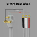 3 Prong Dryer Cord 4 FT, NEMA 10-30P to 3-Wire Appliance Cord, 30-Amp, 3 Wires with Eyelet Connectors, 10 Gauge Copper Wire, Grey Cable